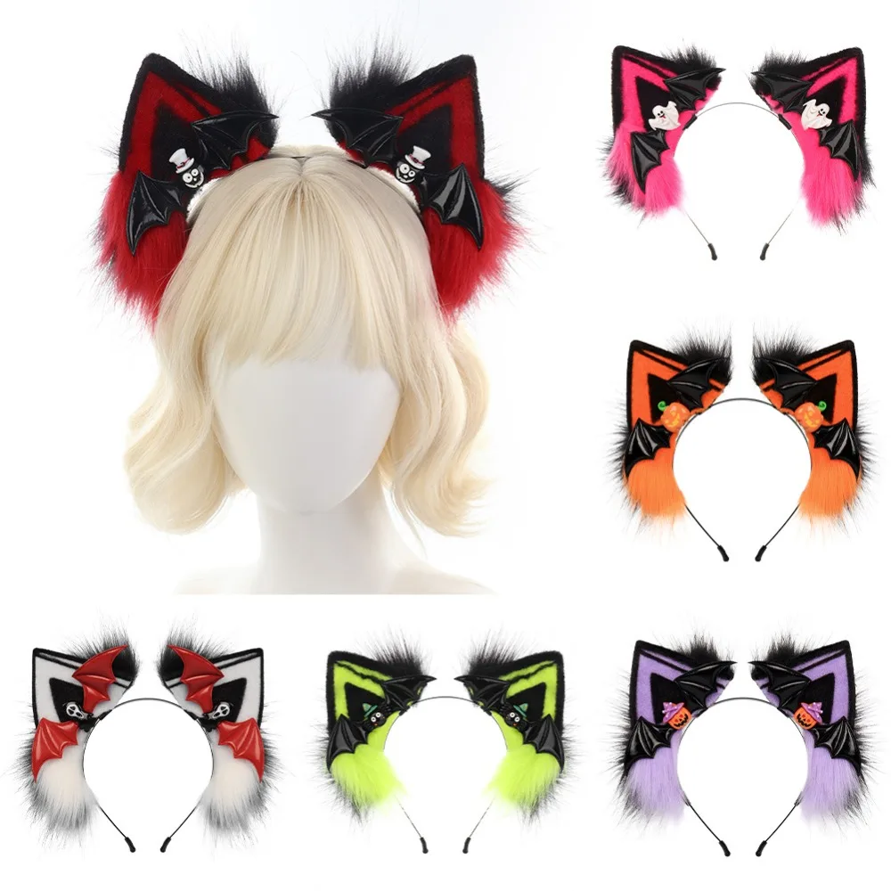 Halloween Cat Ears Headband Plush Simulation Cat Ears Pumpkin Headdress Lolita Halloween Cosplay Props