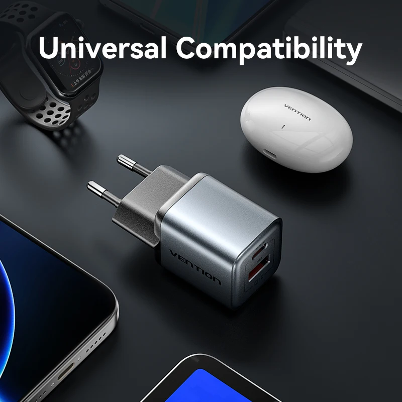 USB-зарядное устройство Vention GaN 30 Вт PD QC3.0 с быстрой зарядкой для телефона iPhone 16 15 14 Pro Max Samsung Xiaomi iPad USB C Быстрое зарядное устройство
