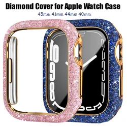 Diamond Cover for Apple Watch Case 45mm 41mm 44mm 40mm Bling Bumper Screen Protector Glass for Apple Watch Series 8 7 4 5 6 Se