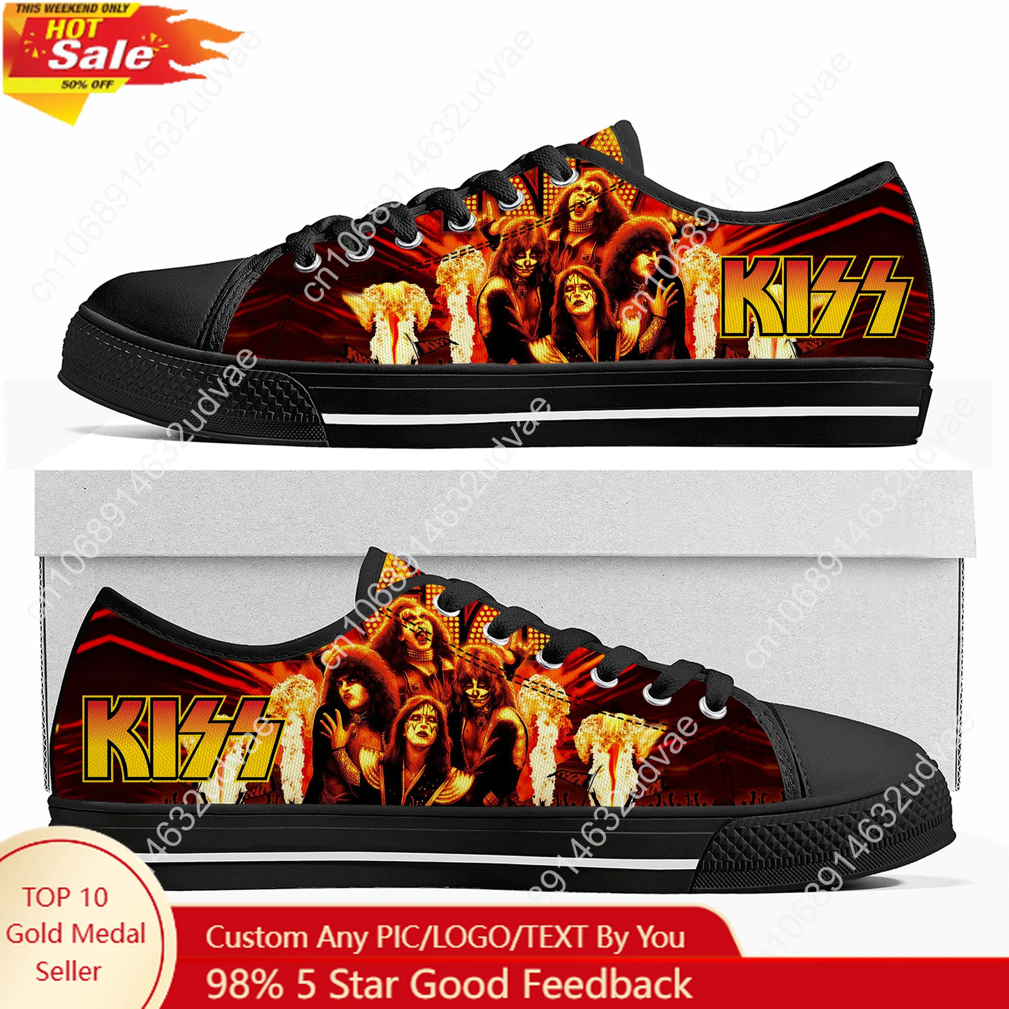 

Kiss Rock Band Low Top Shoes Man Woman Teenager Canvas Casual Sneaker Sneakers Couple Footwear Custom Shoe Unisex Black