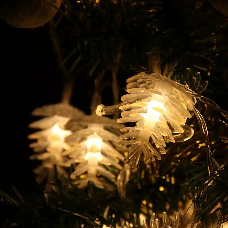 2026 Christmas Tree LED String Lights Pine Cone Warm White Battery Powered Fairy Lamp for Garden Camping Decor