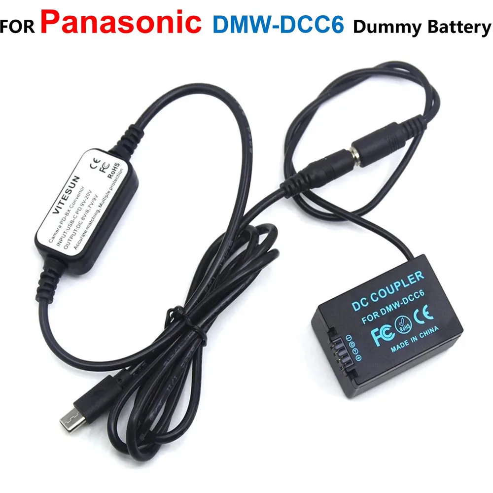 

DMW-DCC6 DMW-BMB9 Fake Battery+USB Type C USB-PD Converter To DC Cable For Lumix DMC-FZ45 FZ47 FZ48 FZ60 FZ70 FZ72 FZ100 FZ150