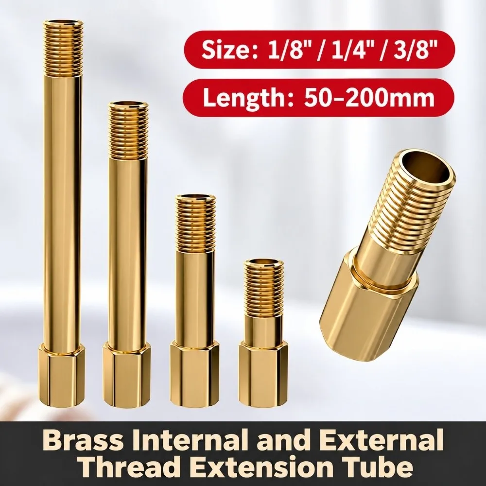 BSPT Thread Brass Extension Nipple 50mm-200mm Hex Head Design Male Female Fitting 1/8