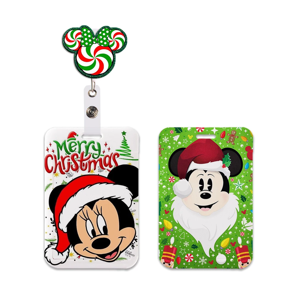 

Merry Christmas Disney Mickey Card Badge Reel with Clip Retractable Kids Phone Strap Badge Holder Rope Pendant Cover Xmas Gift