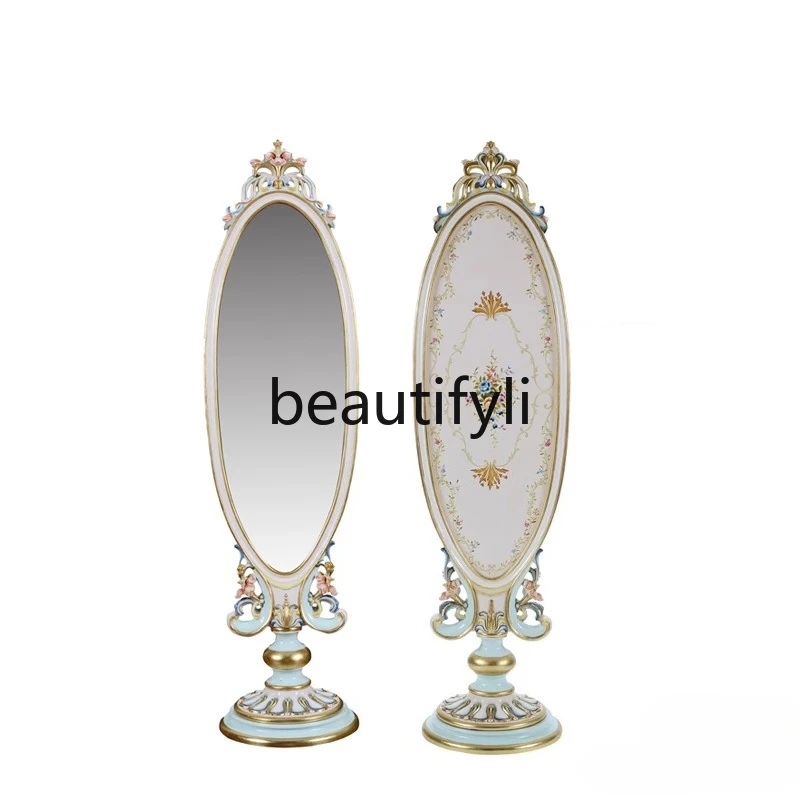 

European elegant full-length mirror floor-to-ceiling solid wood carved fitting exquisite neoclassical bedroom full-length mirror