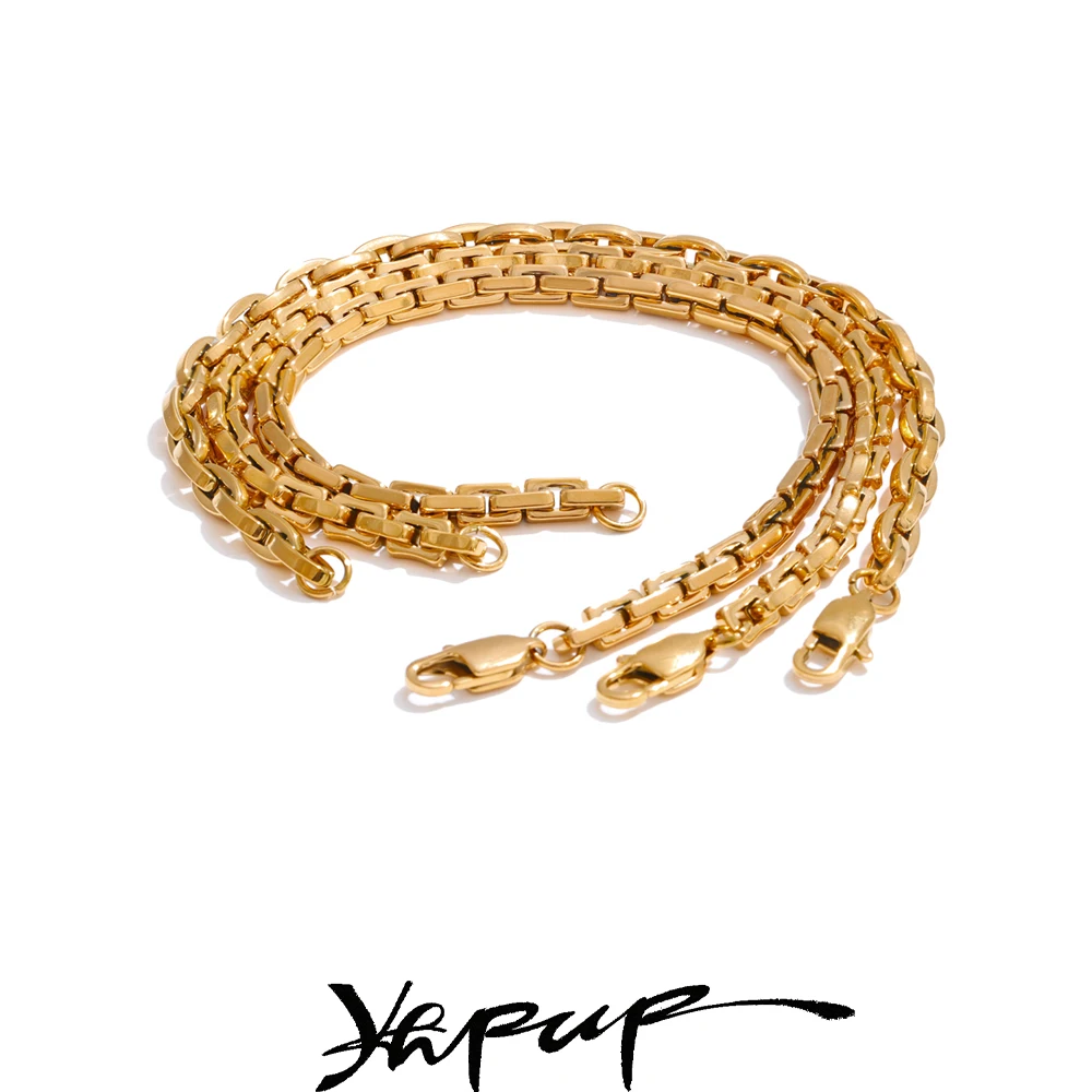 Yhpup 22cm High Quality Stainless Steel Metal Chain Bracelet Bangle 18K Gold PVD Plated Fashion Wrist Statement Jewelry for Men