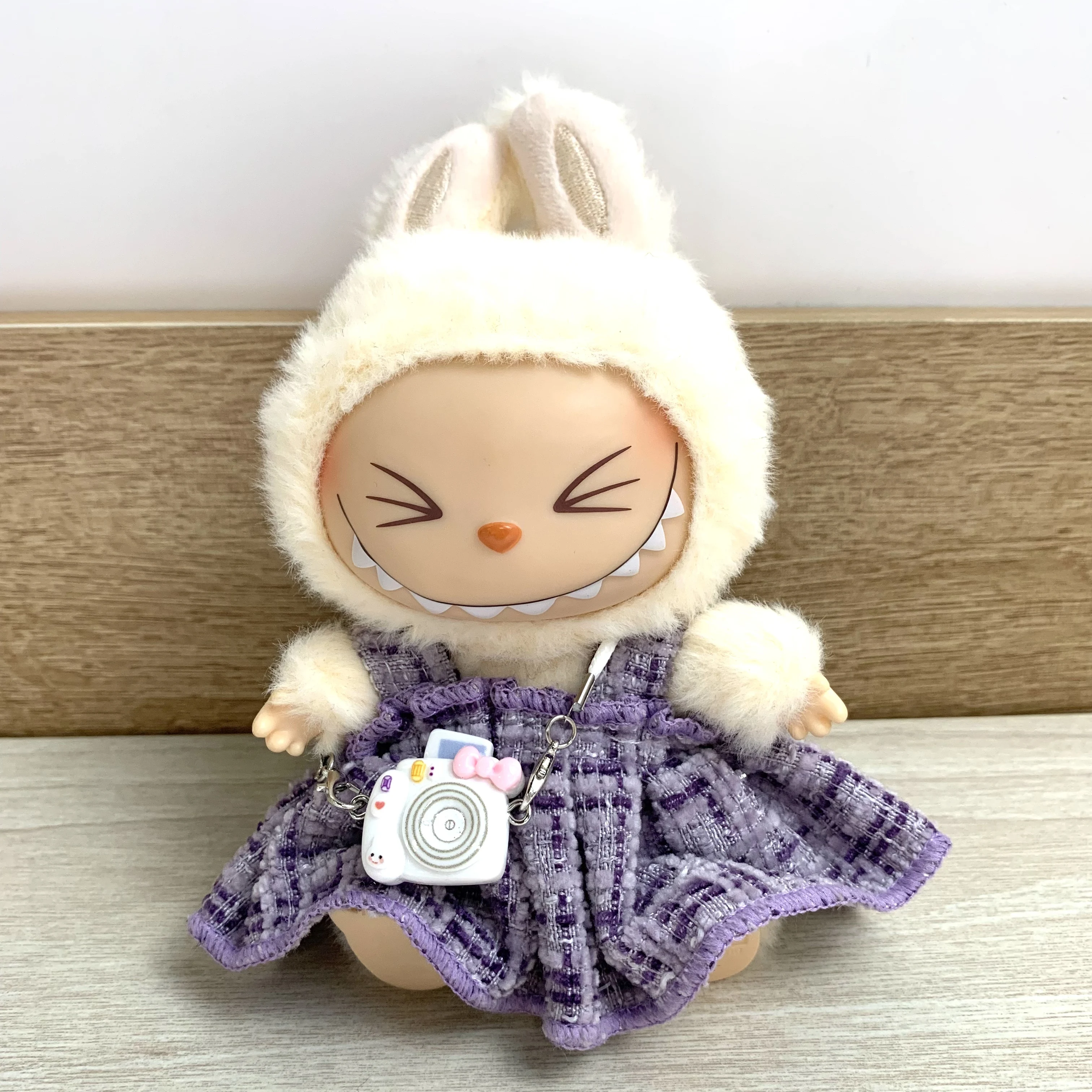 ل 17 سنتيمتر Labubu ملابس دمى مجموعة V1 V2 دمية الملابس والاكسسوارات الأرجواني بسيط عبق تنورة وقبعة الزي