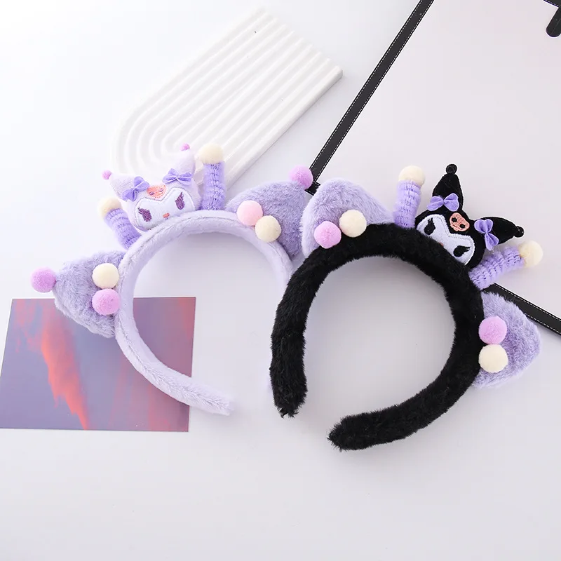 Sanrio Kuromi Cute Cartoon Funny Twist Stick Headband for Women Creative Hairband Cute Face Washing Hair Accessory Hairpin