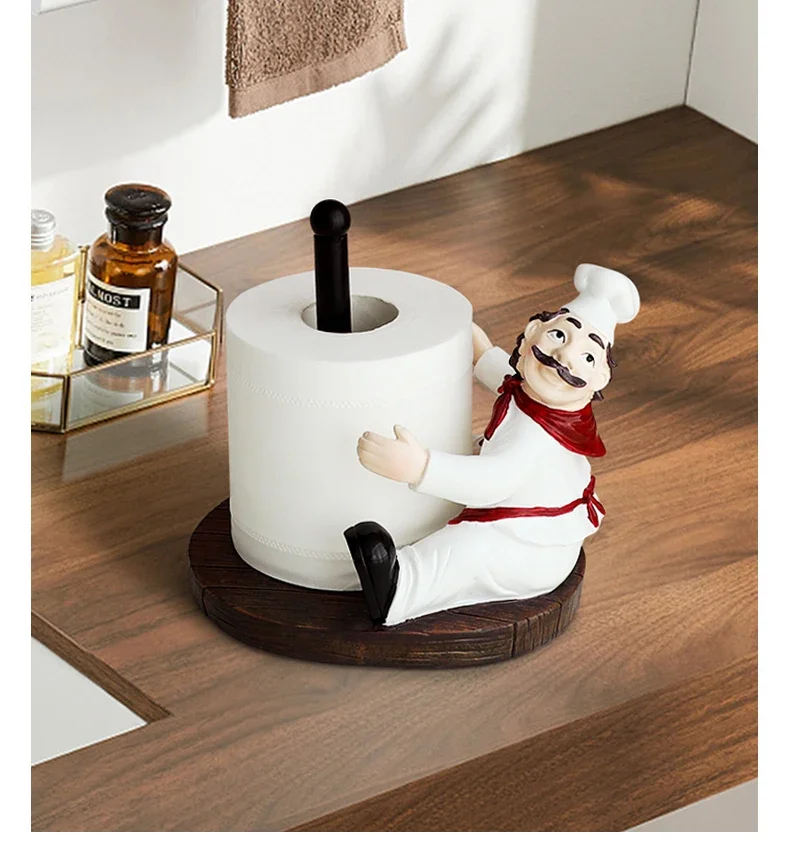 

Chef Kitchen Paper Towel Holder Vertical DecorationPaper Roll Desktop Plastic Wrap Storage Rack Tissue Box
