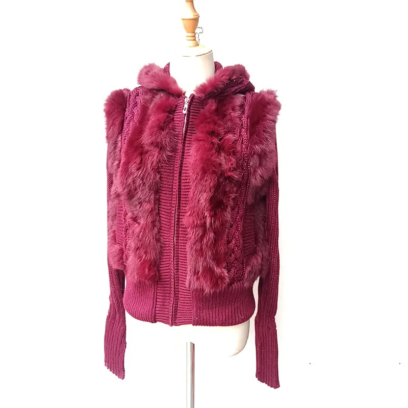 Cappotto invernale da donna in vera pelliccia di coniglio con cappuccio manica lunga moda donna calda con cappuccio giacca in vera pelliccia di coniglio Outwear