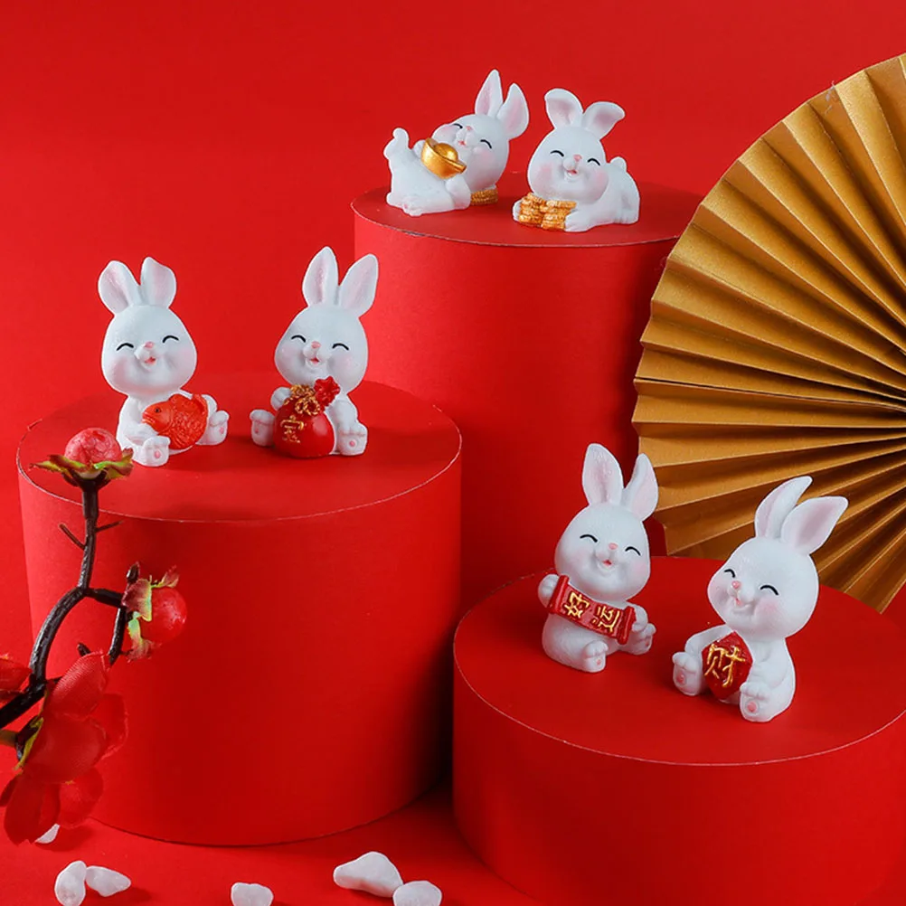 

6pcs Rabbit Ornaments Natural Resin Figures Small Bunny Decor Garden Statues Micro Landscapes Miniature Toys Landscape