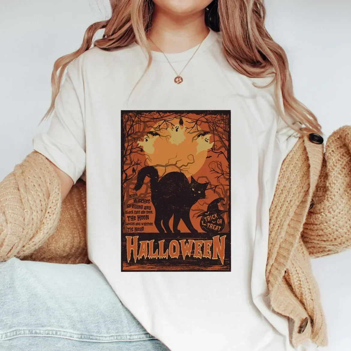 T-shirt da donna del ringraziamento stampata bianca carina Casual da donna autunno Halloween autunno Top Fashion Pattern Street Trend t-shirt.