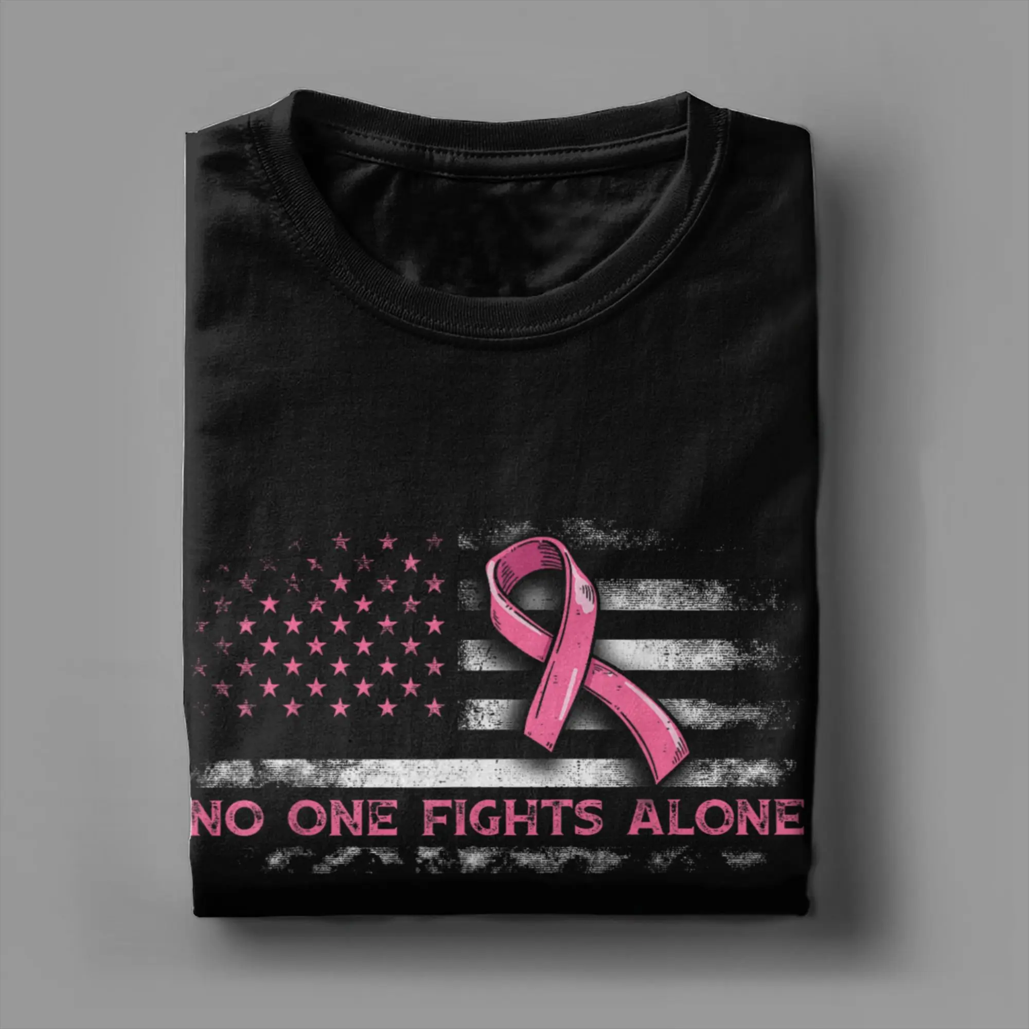 وحده العلم الأمريكي الشريط الوردي الرجال تي شيرت الإبداعية تيز قصيرة الأكمام جولة الرقبة تي شيرت القطن ملابس الصيف #4