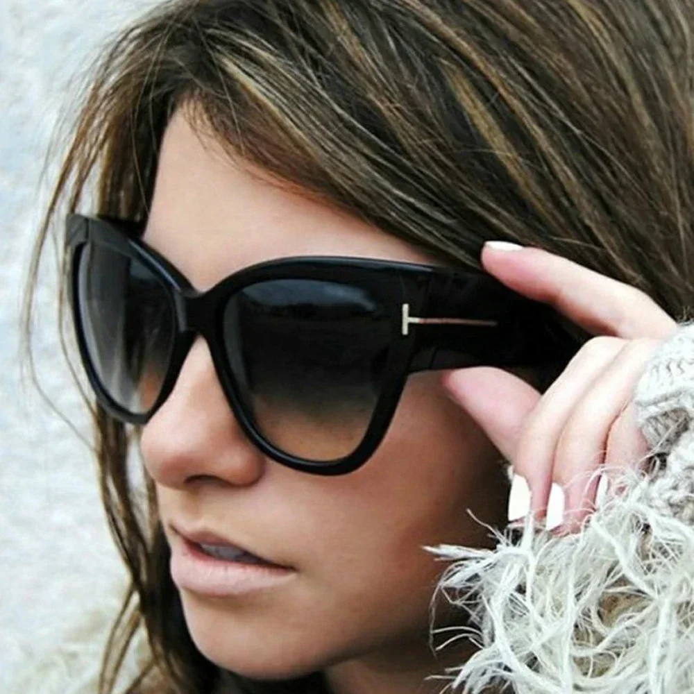 Lunettes de soleil œil de chat noir pour femmes, lunettes de soleil dégradées, surdimensionnées, créateur de luxe, mode T, nouvelle marque, 2024