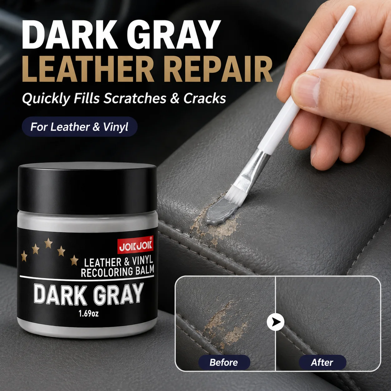 Image of JOKJOK Lederreparaturpaste, grau, für Autositze, Risse, Kratzer, Vinyl, Sofa, Schuhe, Gürtel, Innenraumpflege, schnell trocknend