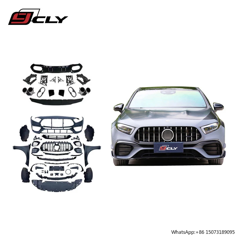 A45 Wide Body Kit for W177 A180 A250 A35 Facelift Wide A45 Front Bumper Grille Fender Diffuser Exhaust Pipe 2019-2024