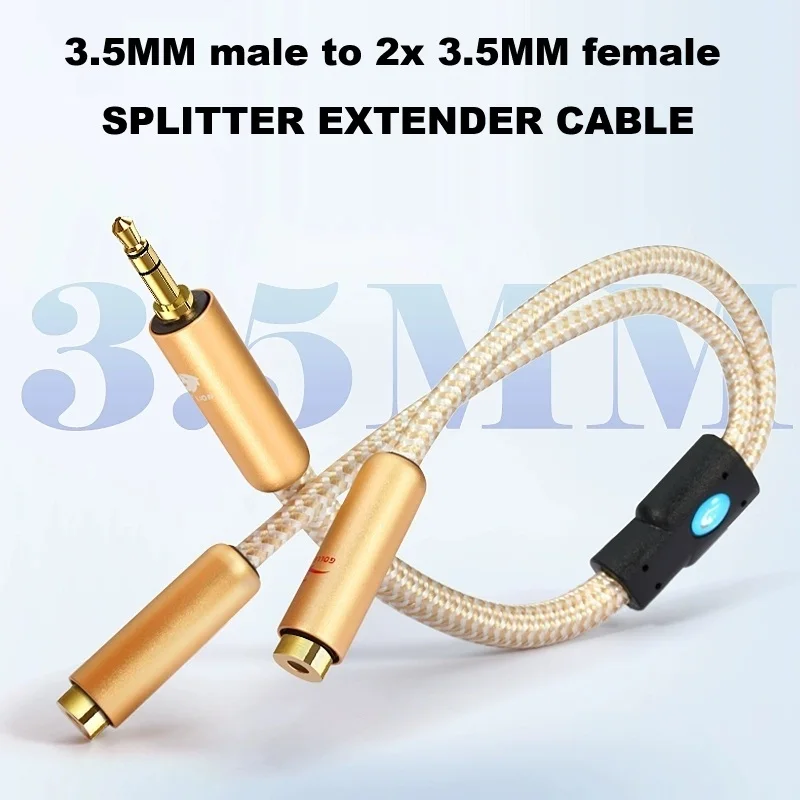 1/8'' Aux Jack 3.5mm Male To Dual 3.5mm Female Splitter Audio Cable for Phone Laptop Tablet PC Headphone Speaker Extension Cords