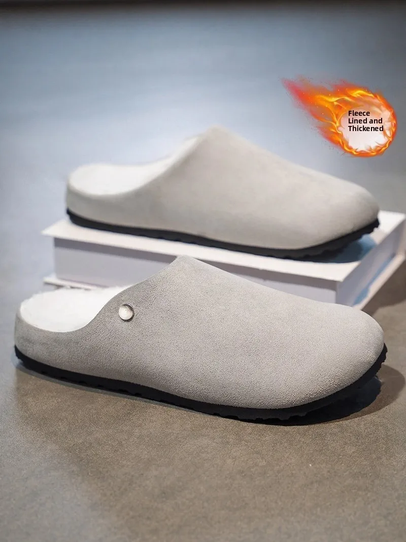 Men's Winter Warm Fleece Lined Oxfords Style  Slippers Casual Half Slippers Soft Bottom Cotton Slippers