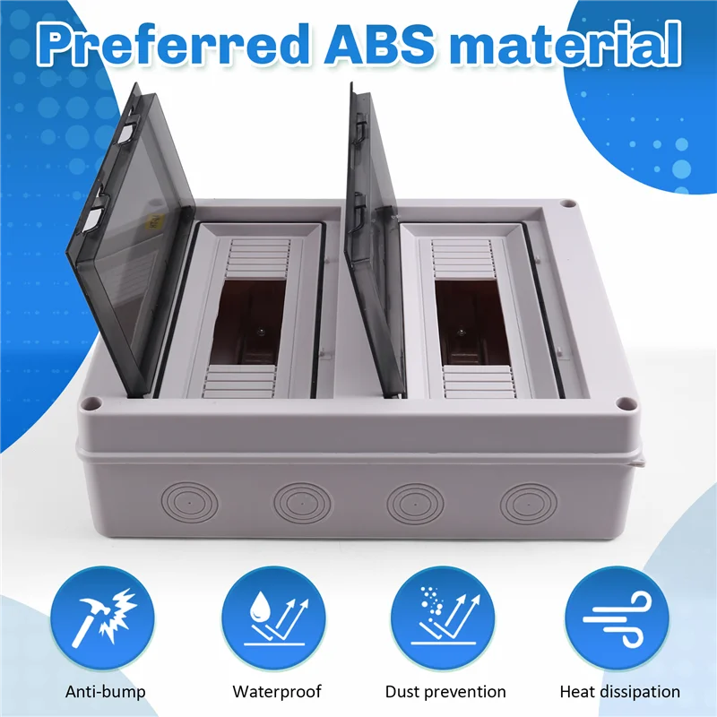 ABRS-HT-24Way IP65 صندوق توصيل كهربائي خارجي مقاوم للماء - توزيع بلاستيك 24 اتجاه لقواطع الدائرة