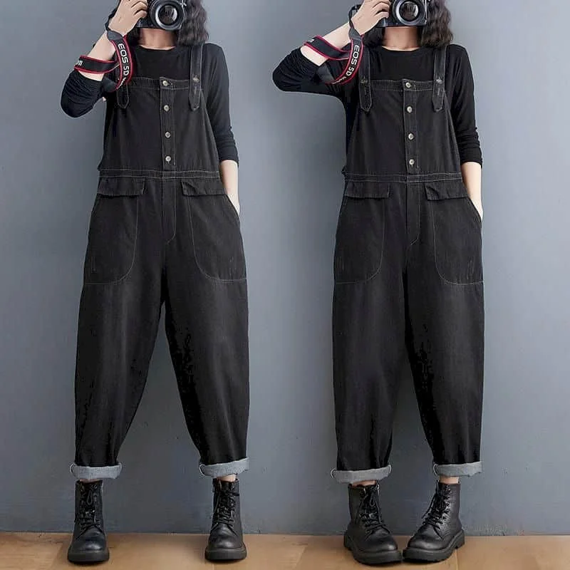 Denim Jumpsuits for Women Age Reduction Harem Pants Loose High Waist Trousers Overalls for Women Clothes One-pieces Playsuits
