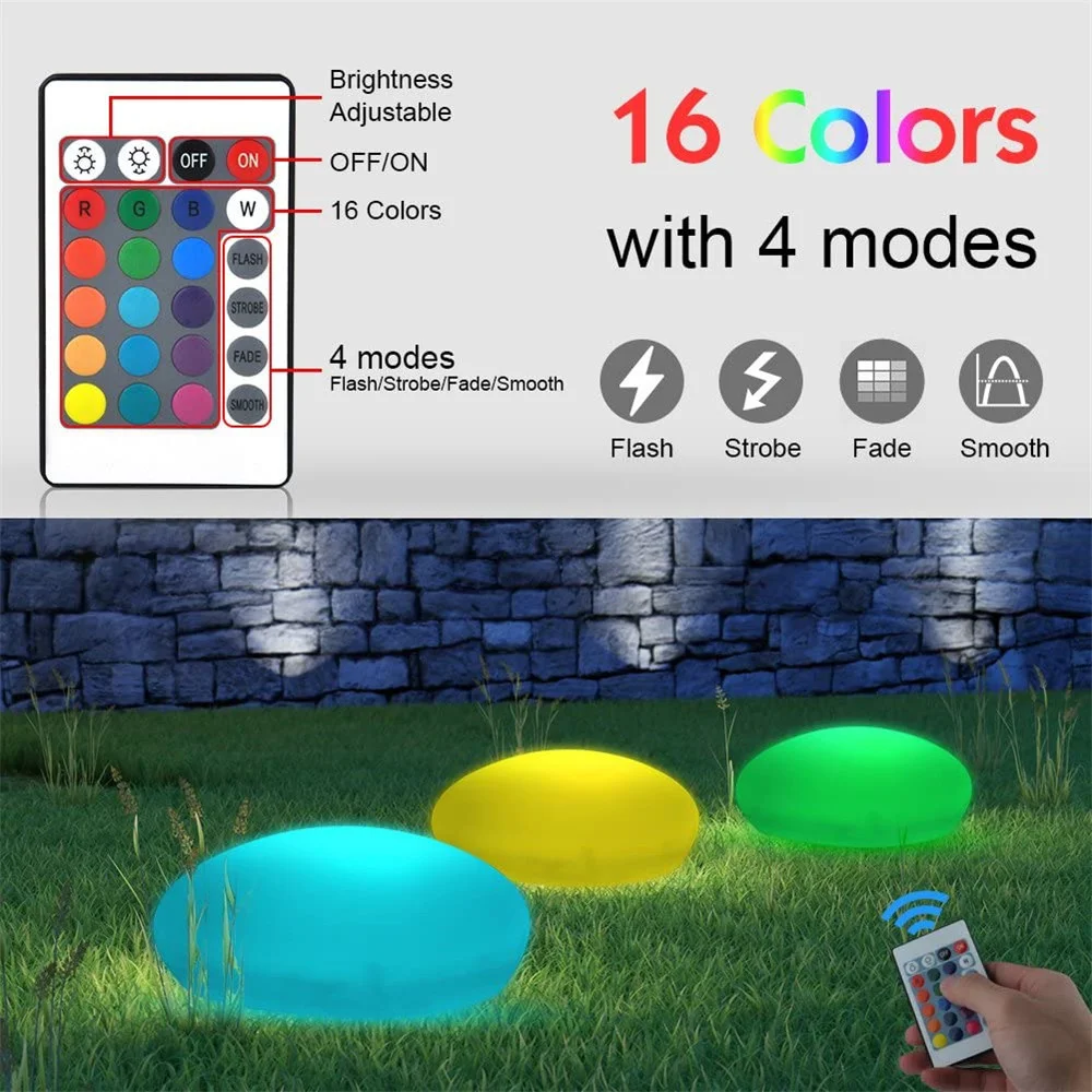 USB Charge Glow Cobblestone Shape Lamp Waterproof Outdoor Garden RGB Stone Lights with Remote for Patio Landscape Lawn Lighting