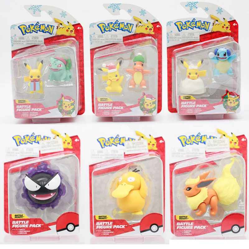 WCT Pokemon Battle Figures Pack Gastly Flareon Psyduck Modelo Pikachu Charmander Squirtle Bulbasaur Juguetes Colecciones Regalos para niños