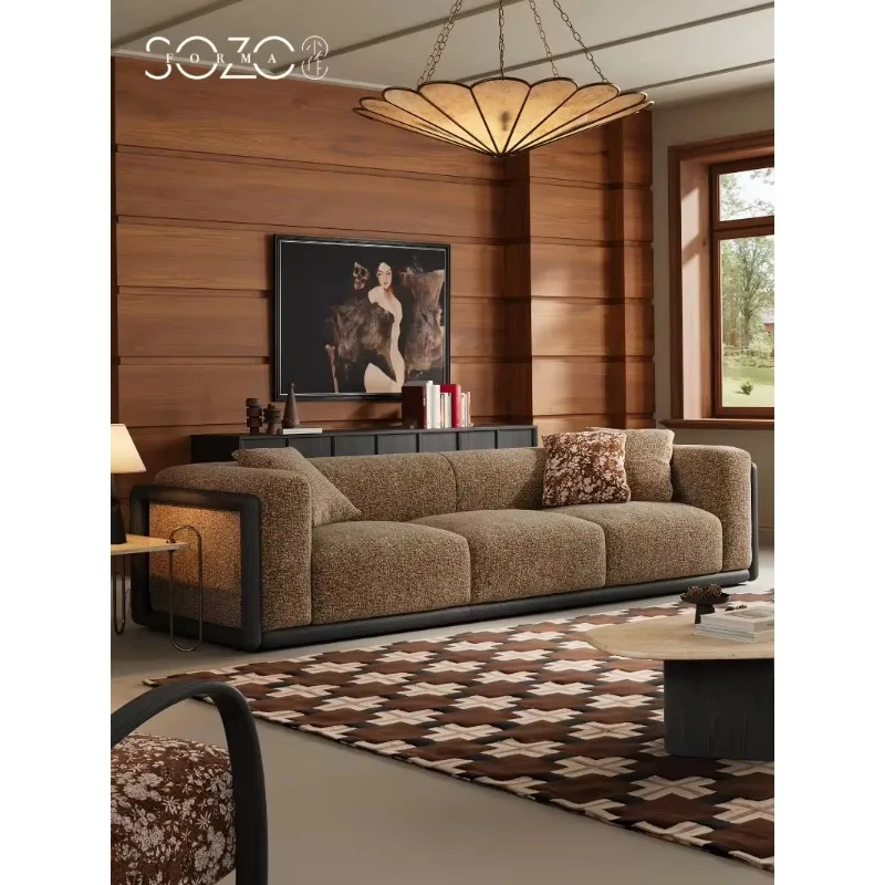 B6 SA-24 Retro Style Solid Wood Fabric Sofa Medieval Large Living Room Light Luxury Floor Sofa