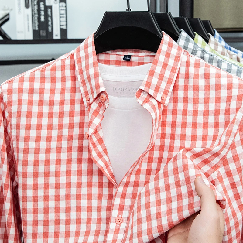 

Korean Version New Blue Checkered Shirt Men's Spring and Autumn Versatile Casual Business High-end Long Sleeved Shirt