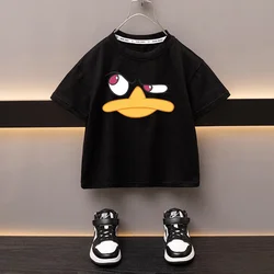 Summer Baby T-shirt Fashion Cartoon Girls Tees Short Sleeve Cotton Boys Tops Japan Funny Duck Casual Kids Clothes for 2-12Y 2024