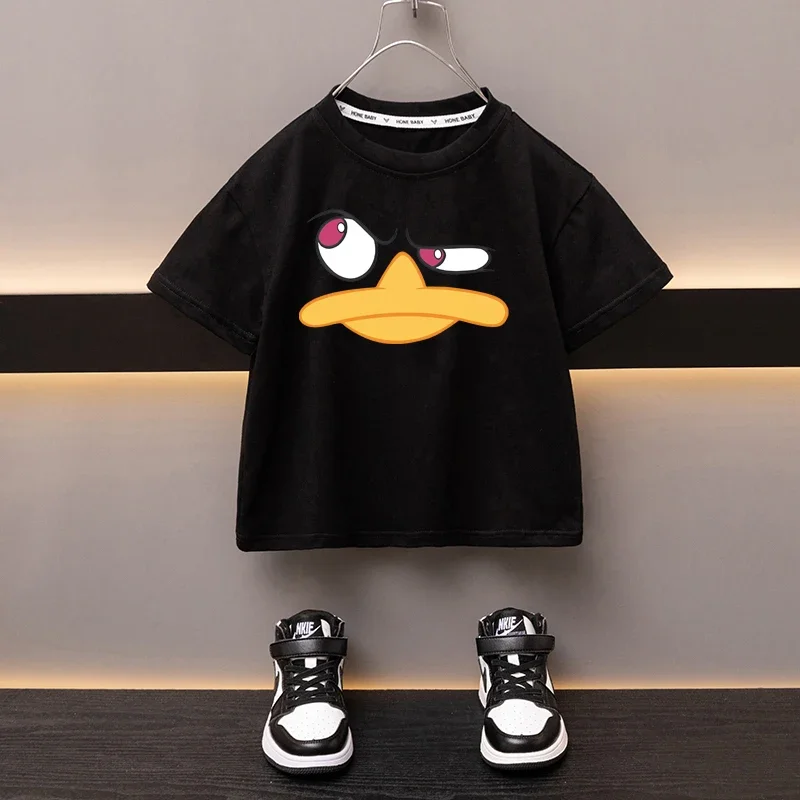Summer Baby T-shirt Fashion Cartoon Girls Tees Short Sleeve Cotton Boys Tops Japan Funny Duck Casual Kids Clothes for 2-12Y 2024