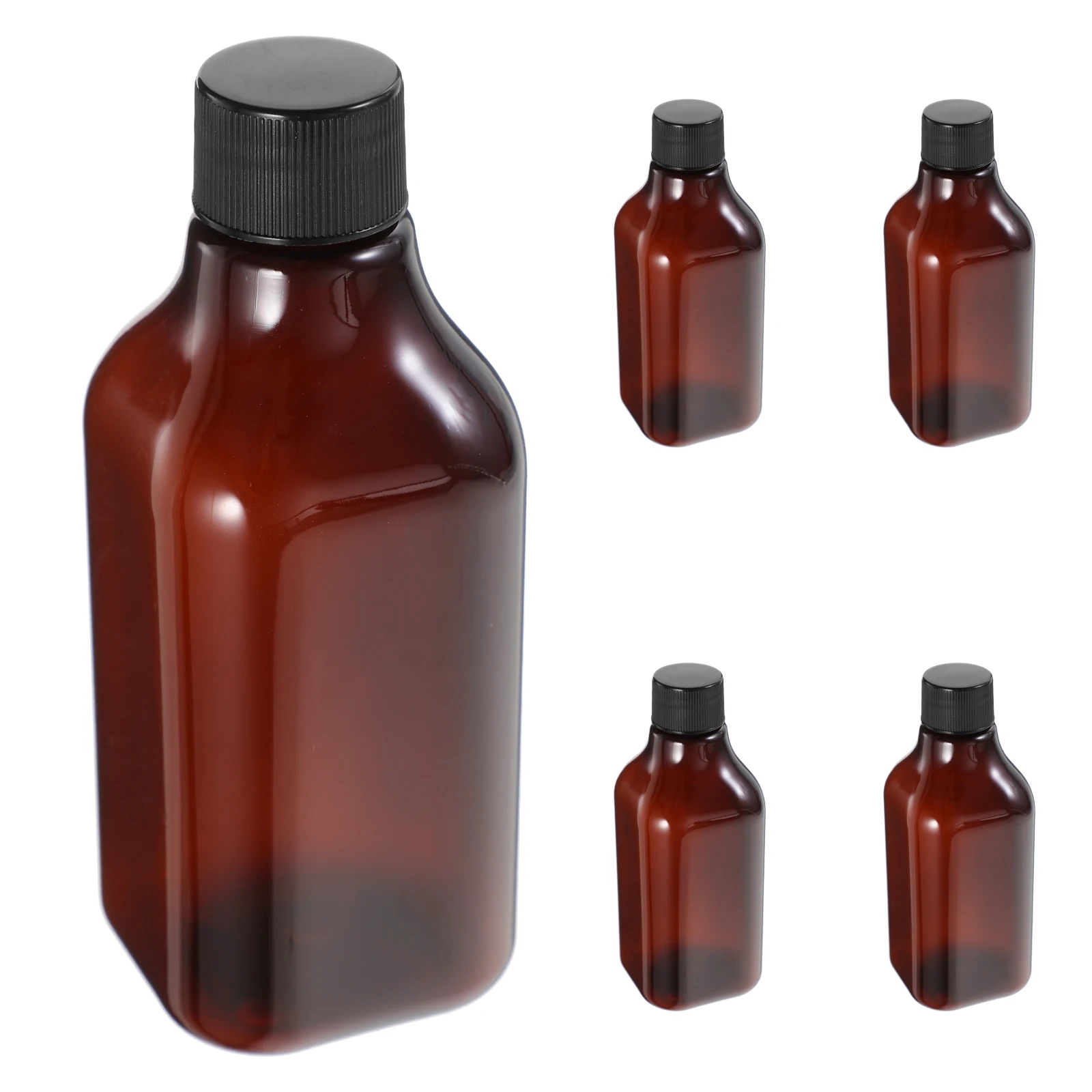 

5pcs 200ml Long Neck Square Bottles PP Cap Travel Shampoo Conditioner Plastic Refillable Toiletry Containers Brown Black