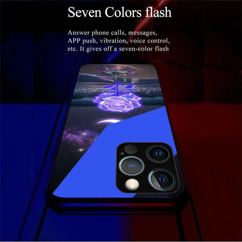 Moonlight Rose Beleuchtete Blitz-Sprach-Smart-Control-Glas-LED-Handyhülle für iPhone Air 18 17 16 E 15 14 13 12 11 Pro Max – Detail 23