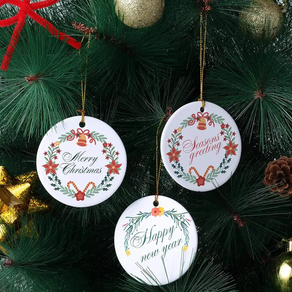 Sublimation Blank Ceramic Ornament White Porcelain Round Ornament with Lanyard for DIY Craft Christmas Tree Home Decor noel