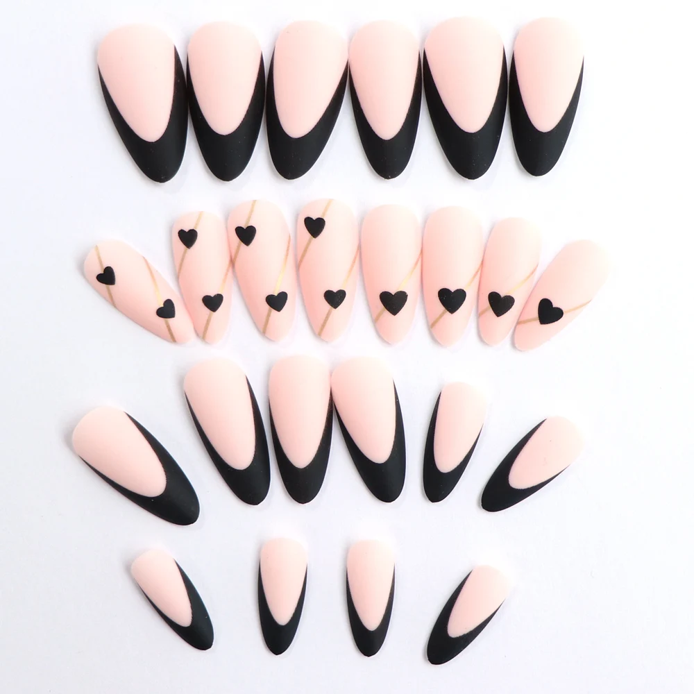 24-teiliges Set für sofortiges Makeover mit roten französischen Mandel-Kunstnägeln, 1 Nagelfeile & 1 Nagelkleber-Aufkleber-Set – Detail 5