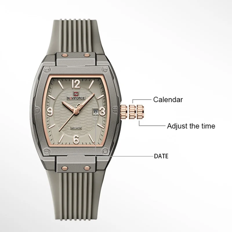 

Новые женские кварцевые часы NAVIFORCE с водонепроницаемостью 3ATM, простые модные часы с люминесцентными стрелками и силиконовым ремешком, женские кварцевые часы.