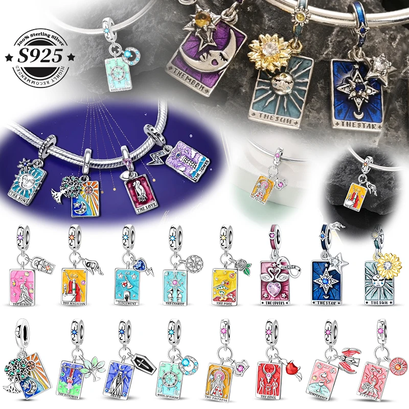 100% 925 Sterling Silver Tarot Collection Pendant DIY Hourglass Beads Fit Pandach Original Bracelet Women Jewelry Birthday Gift