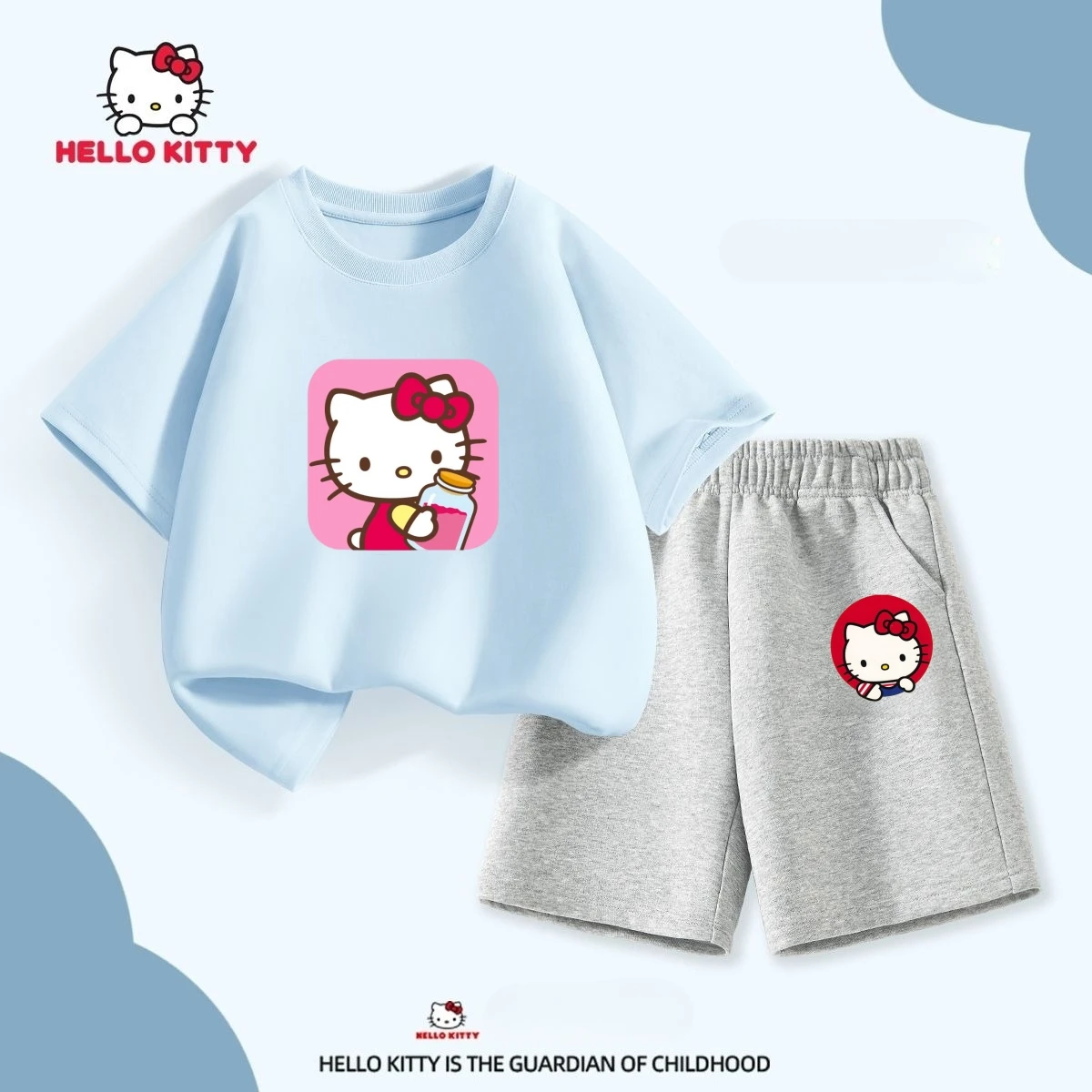 

Sanrio Summer Baby Girls 100% Cotton Clothes Set Kid Children Hello Kitty Printed Short Sleeve T-shirts Top and Shorts Suit