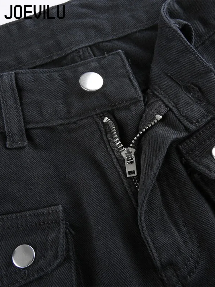 Botão de metal cintura alta perna reta jeans gota virilha calças streetwear hip hop moda y2k carga denim calças para mulher