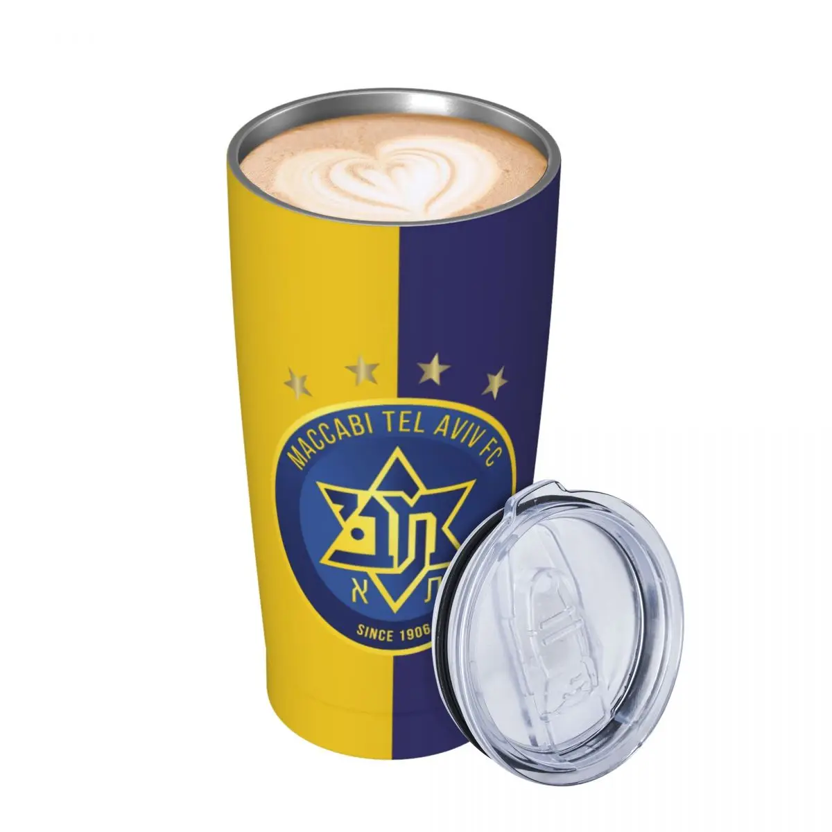 Imagem -02 - Maccabi Tel Aviv Isolados Tumbler 20oz Tumbler com Tampas e Palhas Aço Inoxidável Isolados a Vácuo Caneca de Viagem Copo de Café