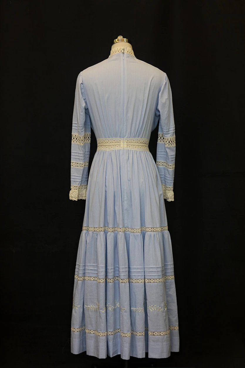 84-100cm busto primavera otoño Maxi vestidos para mujeres Vintage elegante ajustado bordado Sexy ahueca hacia fuera el encaje 100% algodón vestido largo azul