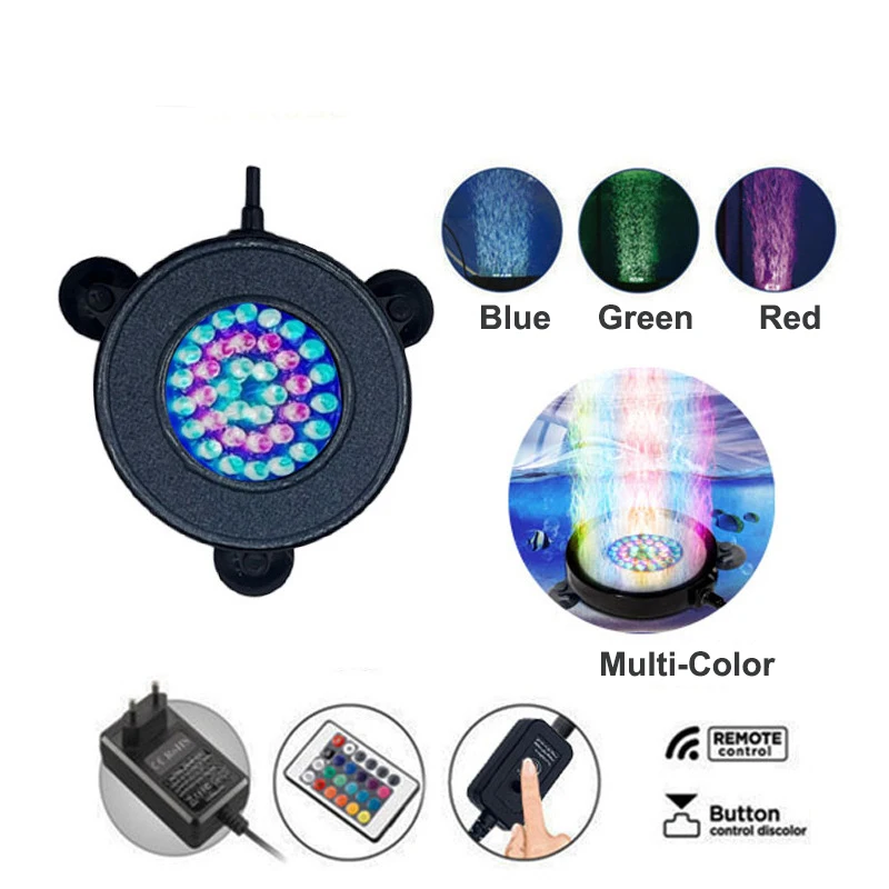 ER013 Multi  Color Aquarium Submersible Waterproof Remote Fish Tank Control Air Plate Round Bubble Home Decortation RGB LED Lamp