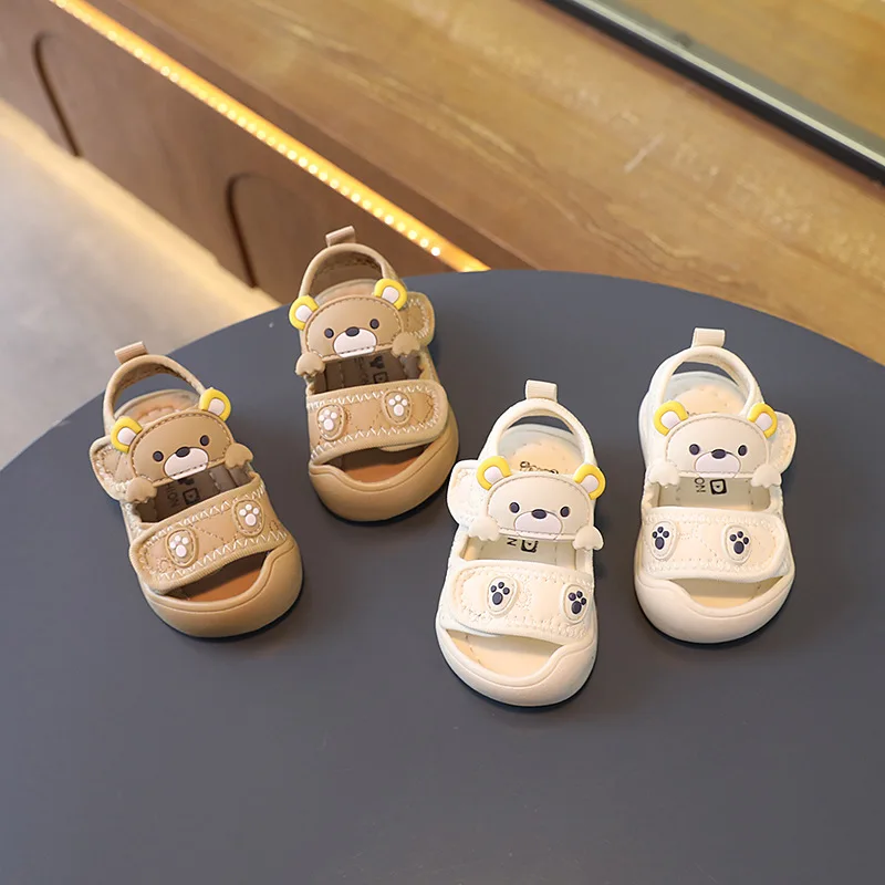 Children Sandals for Girls Boys Cartoon Bear Infant Toddler Shoes Anti-collision Non-slip Beach Sandal Soft Sole Cute Kids Shoes