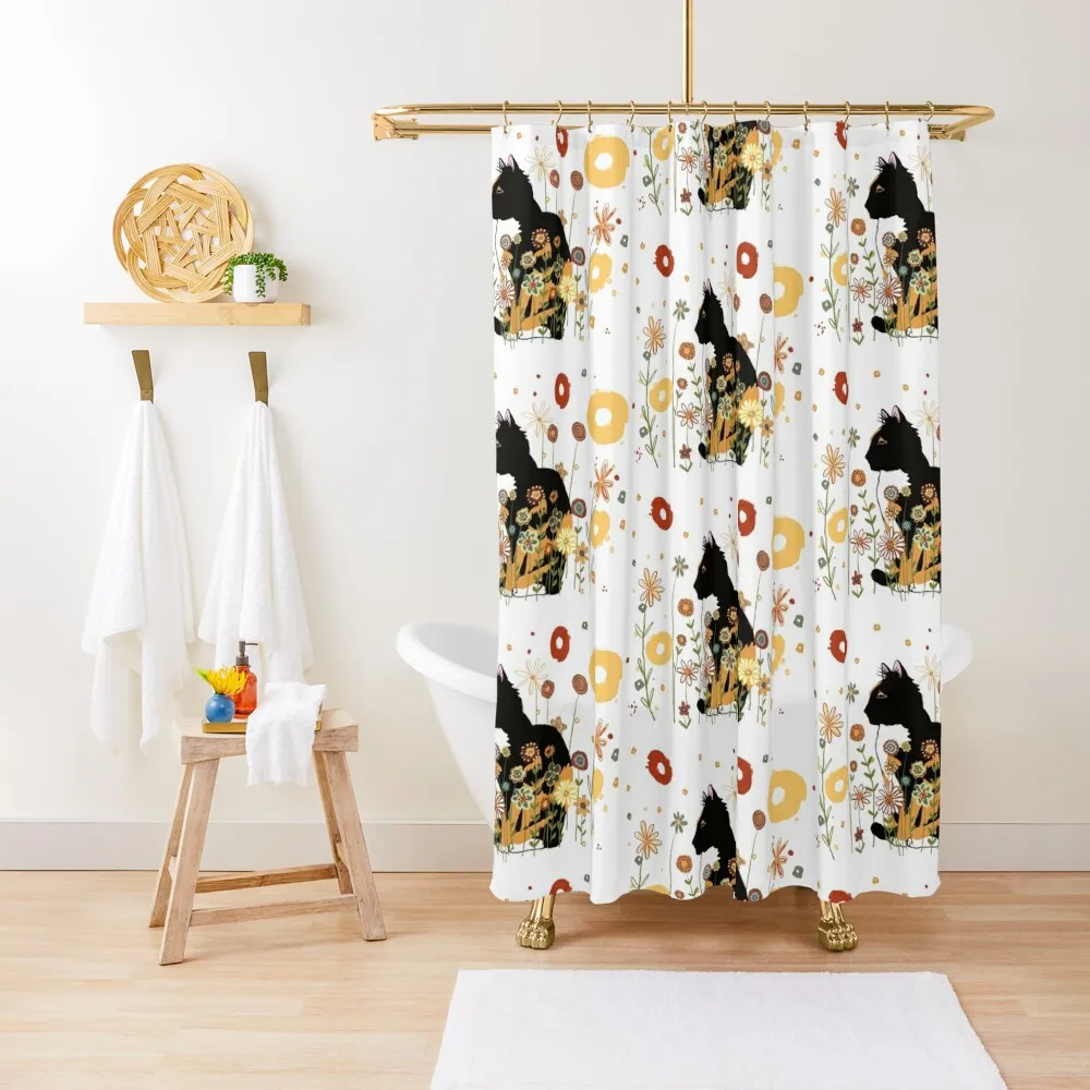 

Sissy Cat with Flowers Shower Curtain Anti-Mold Waterproof Shower Bathroom For Shower Curtain