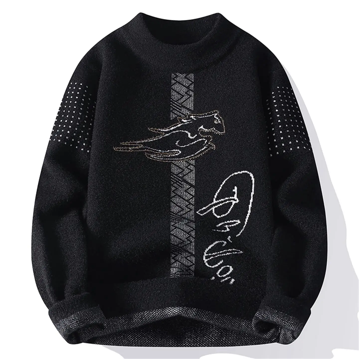 

Men's round Ne Knitted Sweater Faionable Warm Base Layer irt Casual Sle Polyester Fiber Long Sve Regular Fit Top