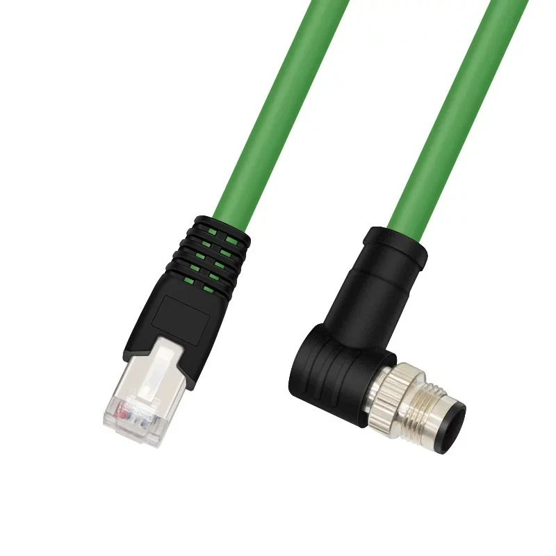 Elbow M12 4Pin D-type To RJ45 Ethernet Cable for Cognex Industrial Camera Shielded 8Pin X/A-Code Sensor Connector Line Code Wire