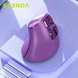 SEENDA-Mouse Ergonômico Recarregável, Bluetooth 5.0, 3.0, 2.4g, USB, Sem Fio, Mouse Vertical para Mac, Windows, Computadores, Roxo