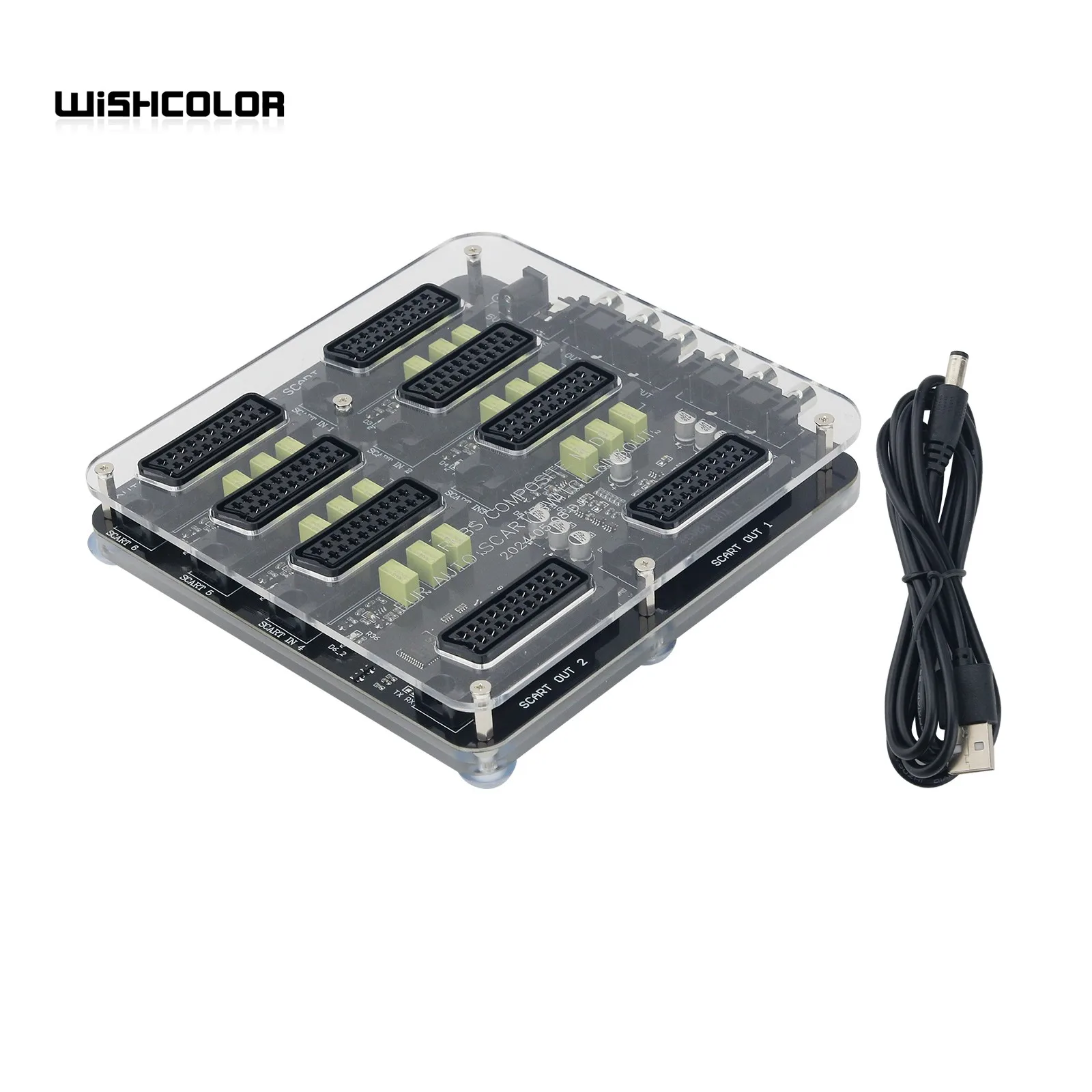 Wishcolor Automatic Distributor Converter 6 Input 3 Output Distributor with USB Cable for Scart Switcher Converting Board Device