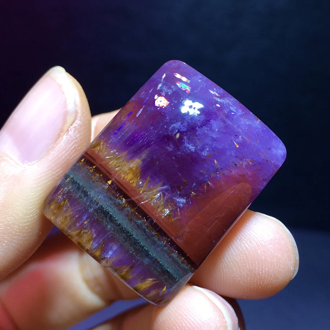 Natural Purple Cacoxenite Auralite 23 Pendant 28.8/22.1/11mm Women Men Red Purple Rutilated Beads Jewelry AAAAA