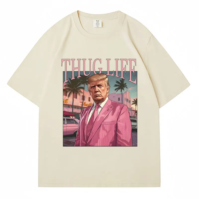 Funny Thug Life Trump Meme Print Tshirt Fashion Donald Trump Supporter Short Sleeve Breathable Cotton Casual Oversized T-Shirts