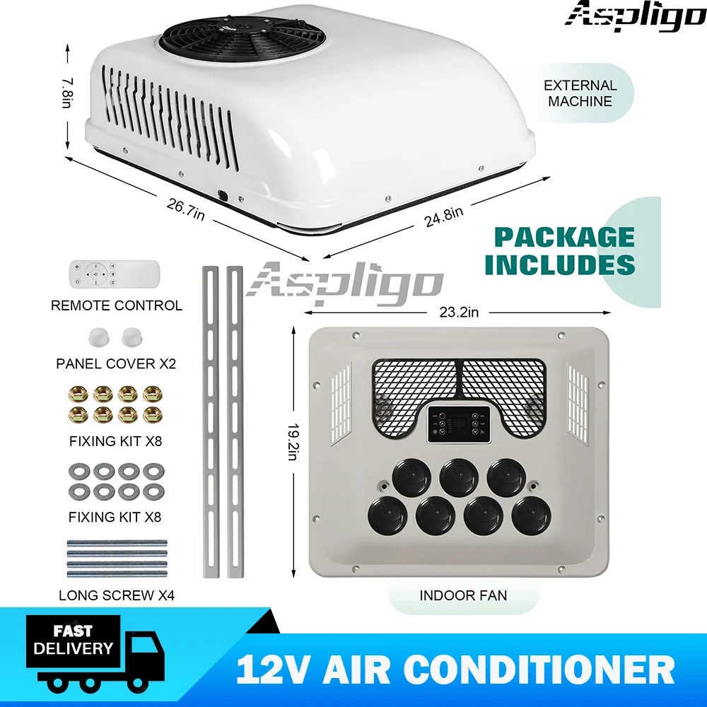 

Aspligo Car Parking Air Conditioner 12v Motorhome Automotive Roof Electric Air Conditioning for RV Camper Truck Caravan Tractor